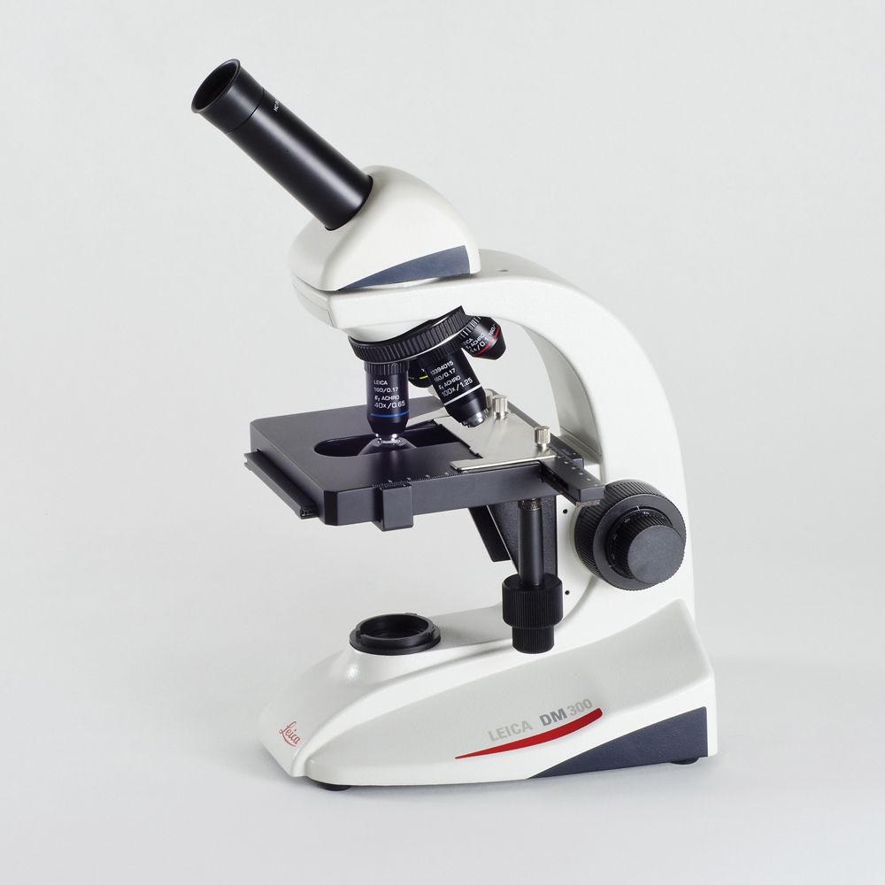 Leica DM300 Monocular Microscope, Mechanical Stage, with 100x Objective