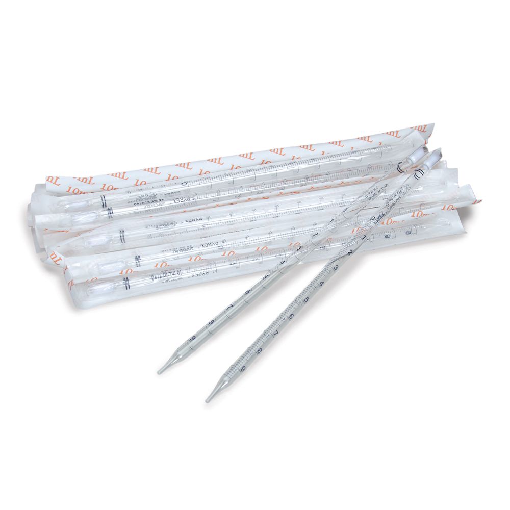 Pyrex® Disposable Glass Serological Pipets,Capacity, 10 mL, Grad, 0.1