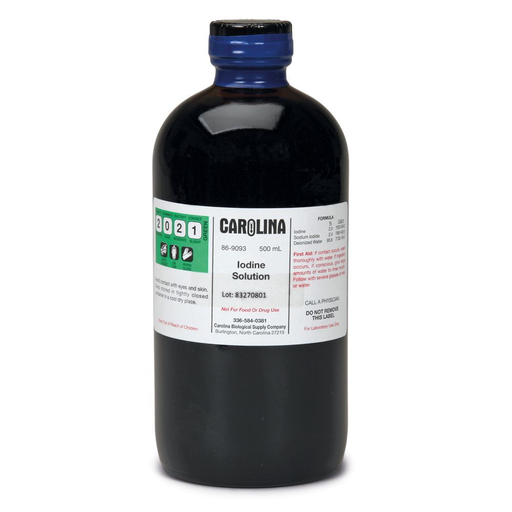 Iodine Solution, 0.08 M (2), Aqueous, Laboratory Grade, 500 mL