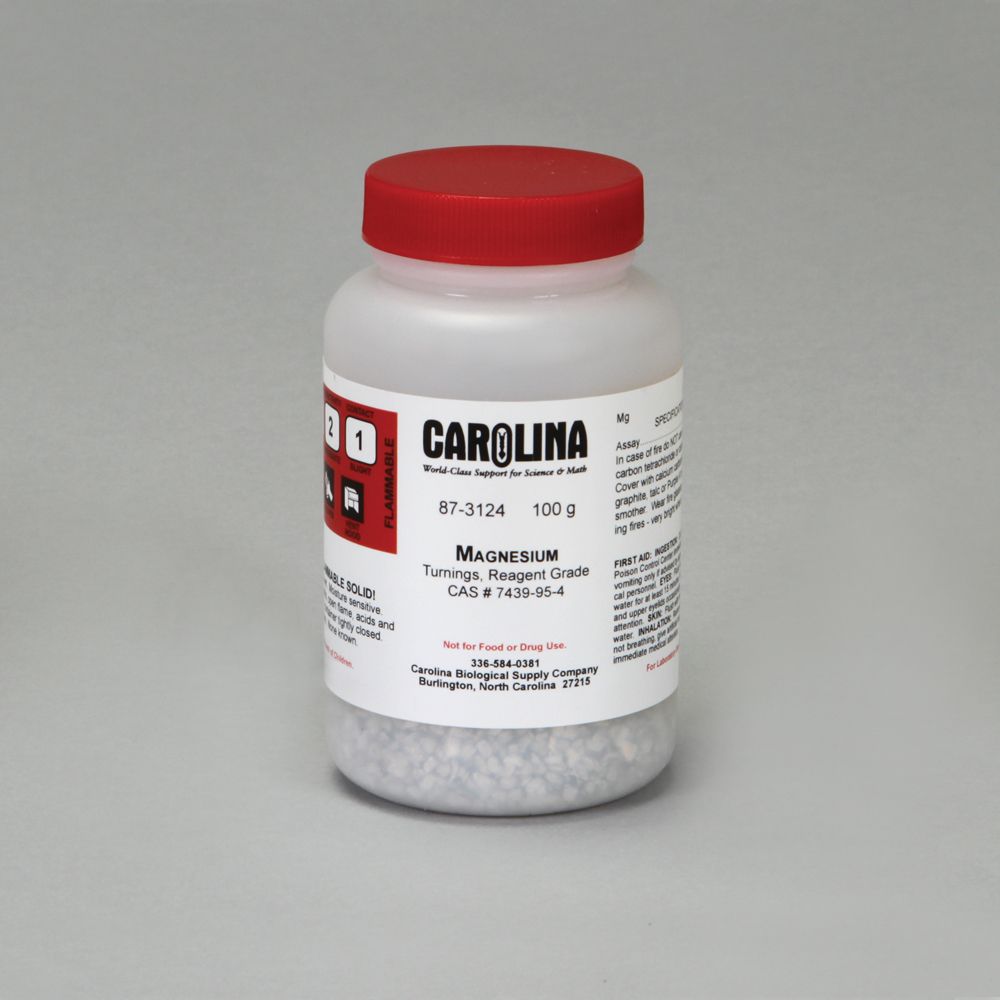 Magnesium, Turnings, Reagent Grade, 100 g Carolina Biological Supply