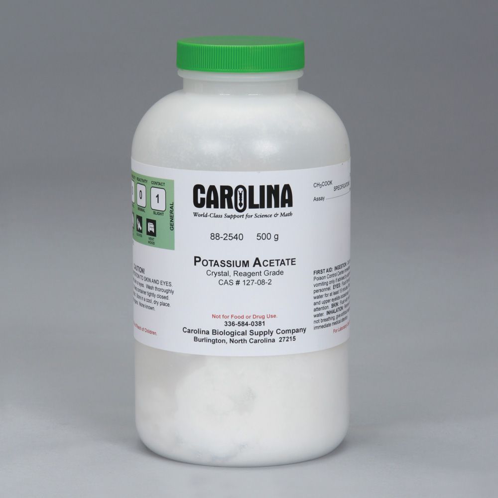 Potassium Acetate, Crystal, Reagent Grade, 500 g Carolina Biological Supply