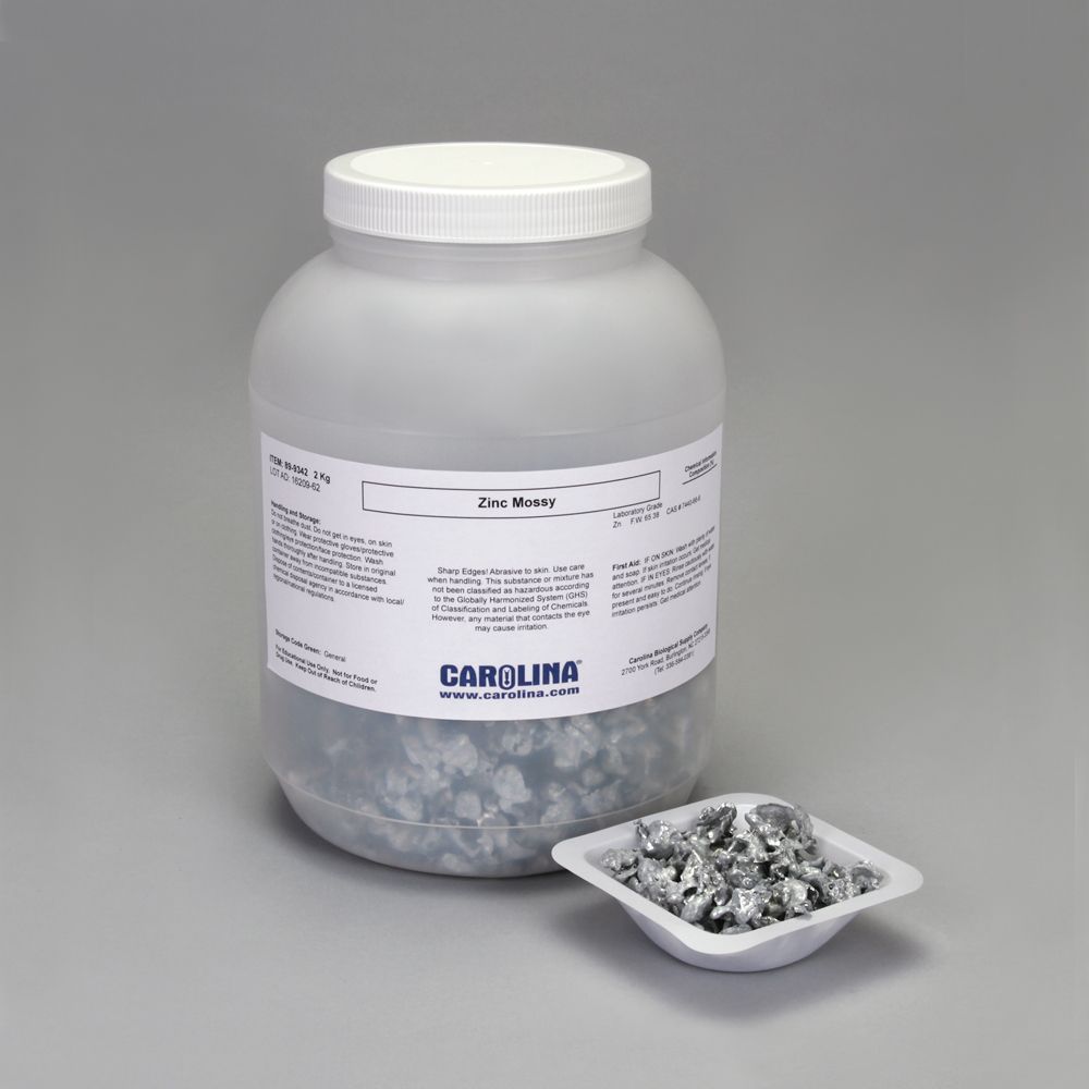 Zinc, Mossy, Laboratory Grade, 2 kg Carolina Biological Supply