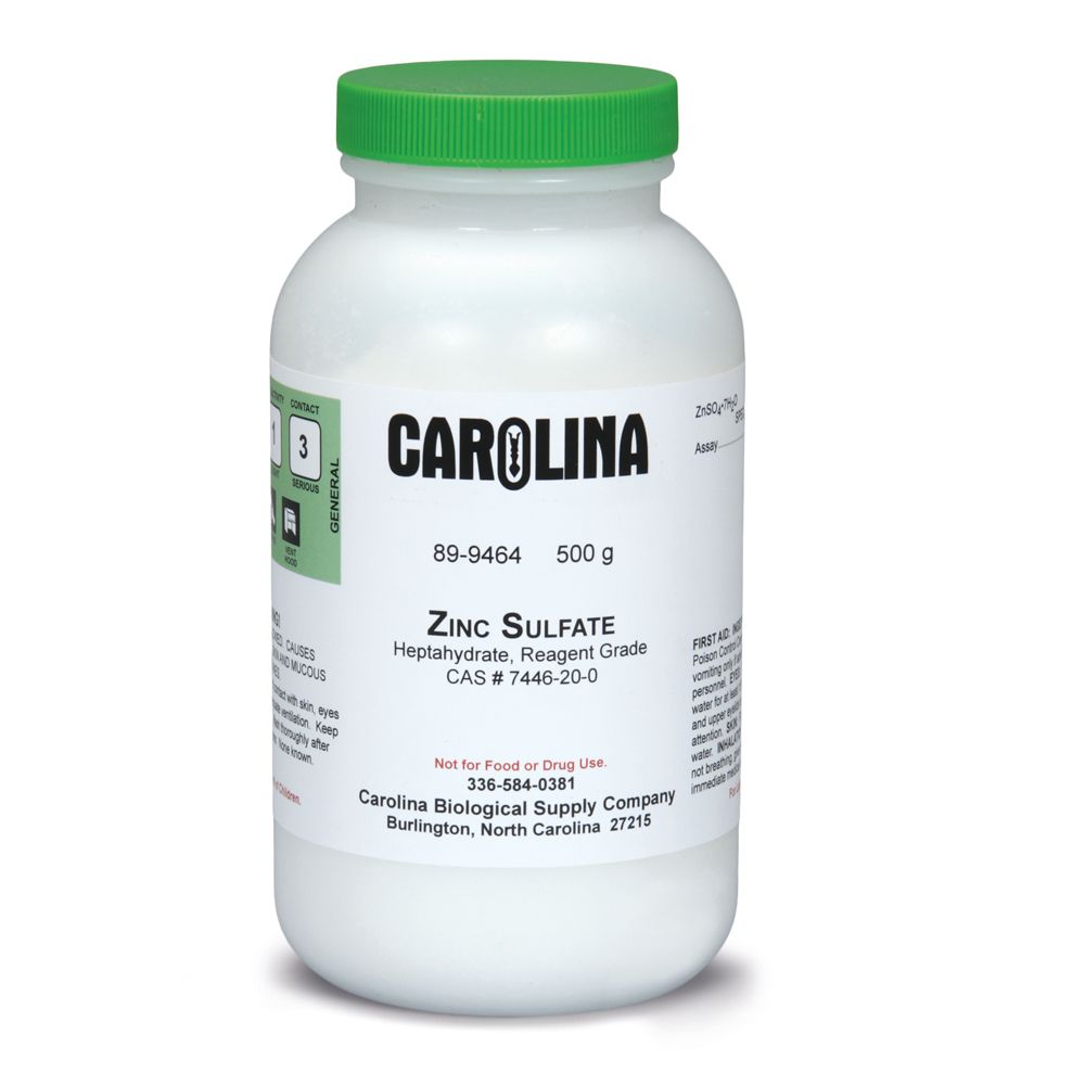 Zinc Sulfate Heptahydrate, Reagent Grade, 500 g Carolina Biological