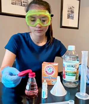 student performing lab activities at home