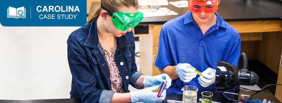 science classroom with students working on a lab exercise