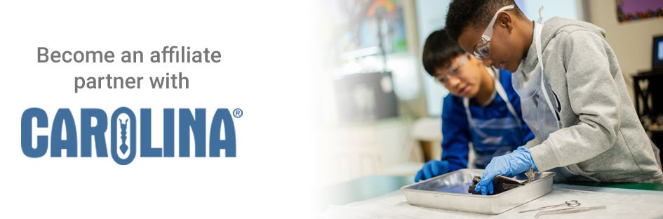 affiliate program header with Carolina logo and dissection lab image