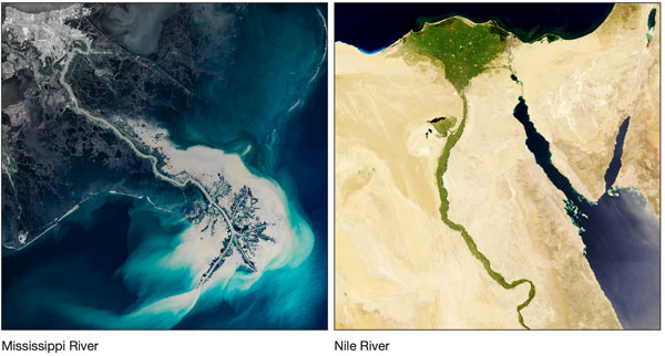 satellite images of Mississippi River and Nile River