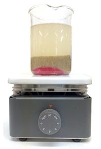 Figure 3 Wax, sand, and water in beaker.