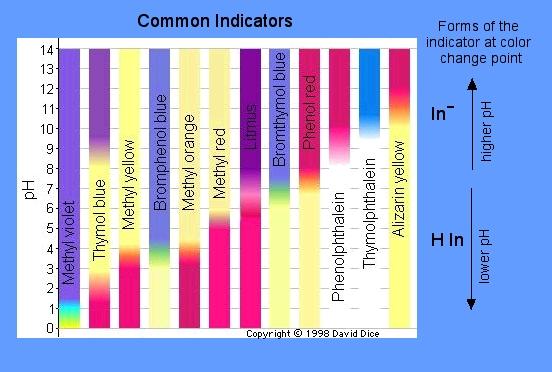 Common indicators of pH chart