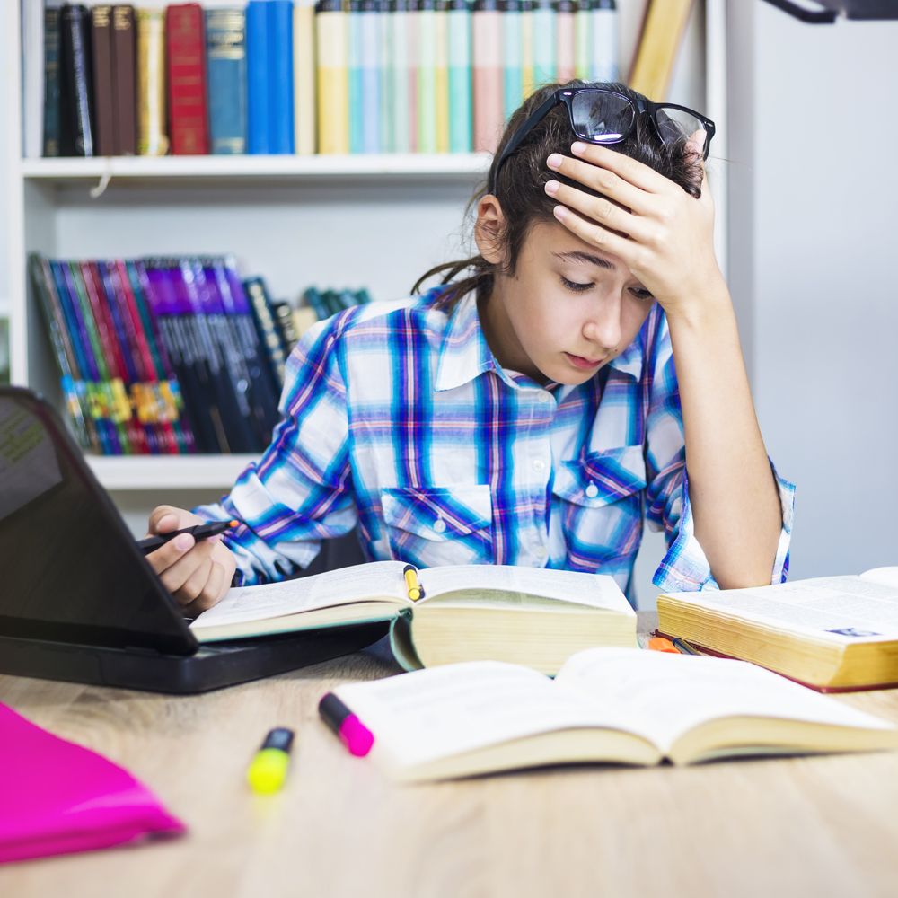 student prepares for AP exam
